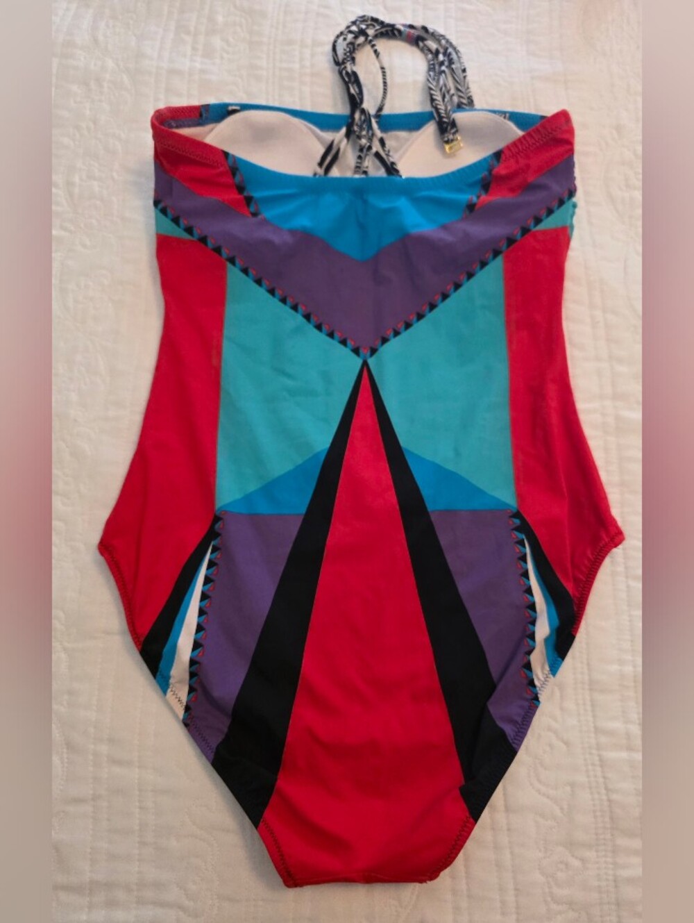 Gottex Tribal Geo Collection Vibrant Geometric Colorblock One Piece Swimsuit Sz6
